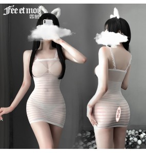 FEE ET MOI Sexy See Through Bodycon Dresses (White)